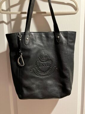 Ralph Lauren Black Leather Embossed Crest Tote
